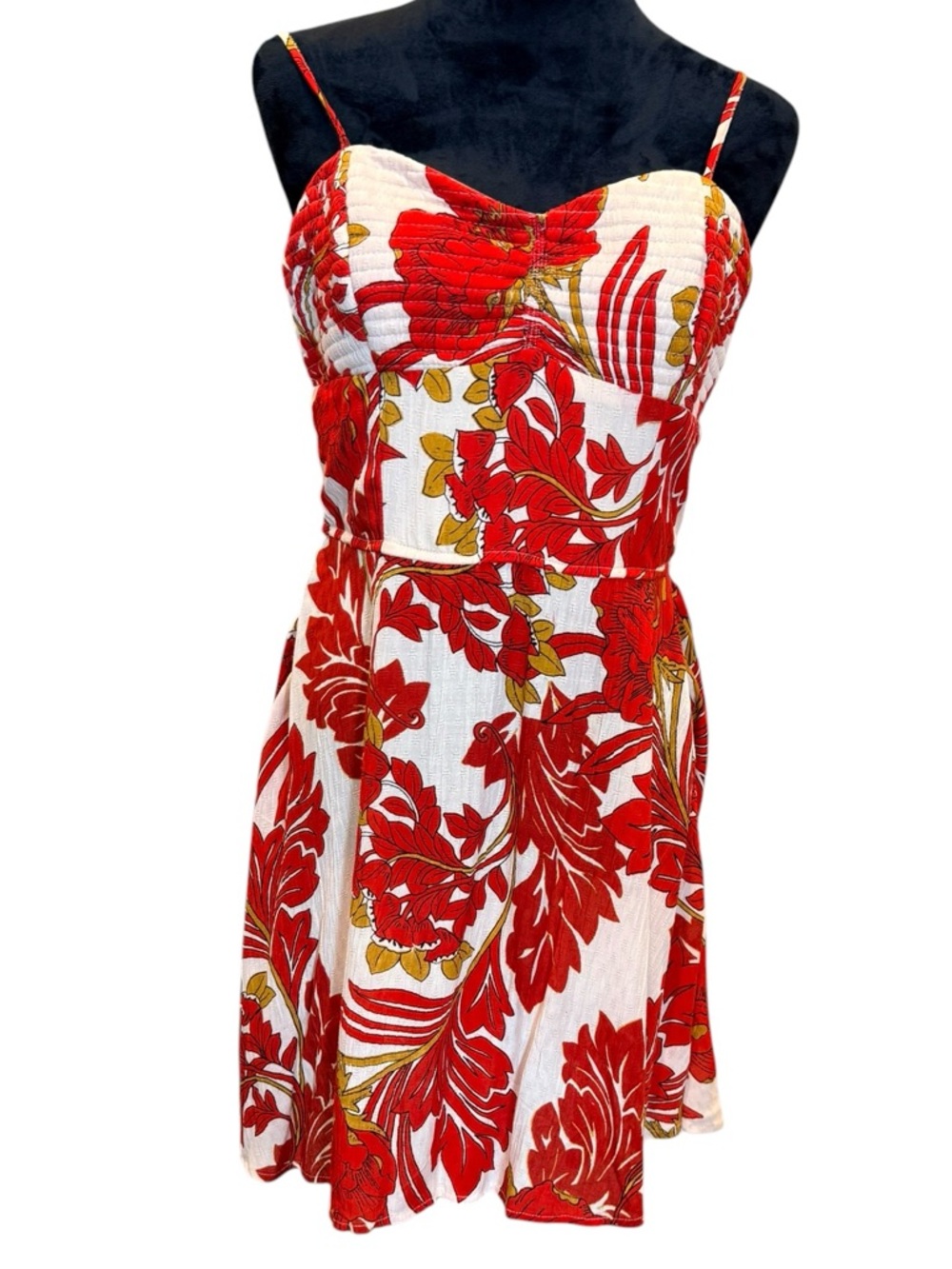 BOG Band of Gypsies Red White Gold Floral Spaghetti-Strap Mini Dress Medium NWT
